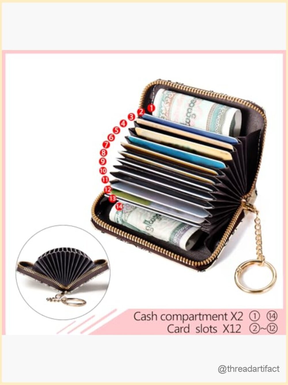 Gothic Bat RFID Credit Card Holder with 12 Slots and Keychain - Picture 6 of 6